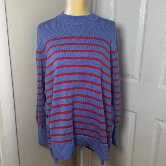 Tuckernuck Starboard Blue Bar Harbor Nautical Striped Long Sleeve Sweater XL - Picture 1 of 9
